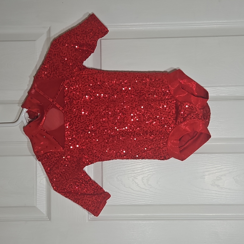 Girls dance Costume, Red Sequined, Sz Sm